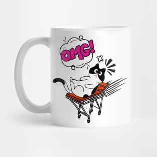Funny Cat is on a runaway stretcher Mug